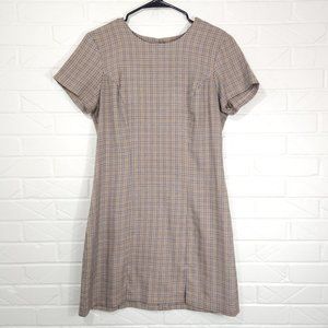 Vintage 90's Wrapper Tan Plaid Button Back Mini Dress Clueless Aesthetic 9/10
